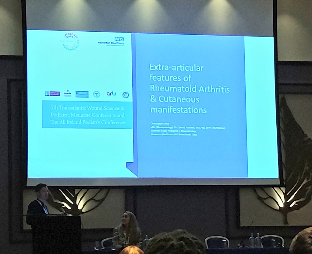 laurenconnell13's tweet photo. A very informative presentation from @Toepher_Joyce on extra-articular features of RhA and cutaneous manifestations. #transatlanticconference https://t.co/80YJHNHj5a