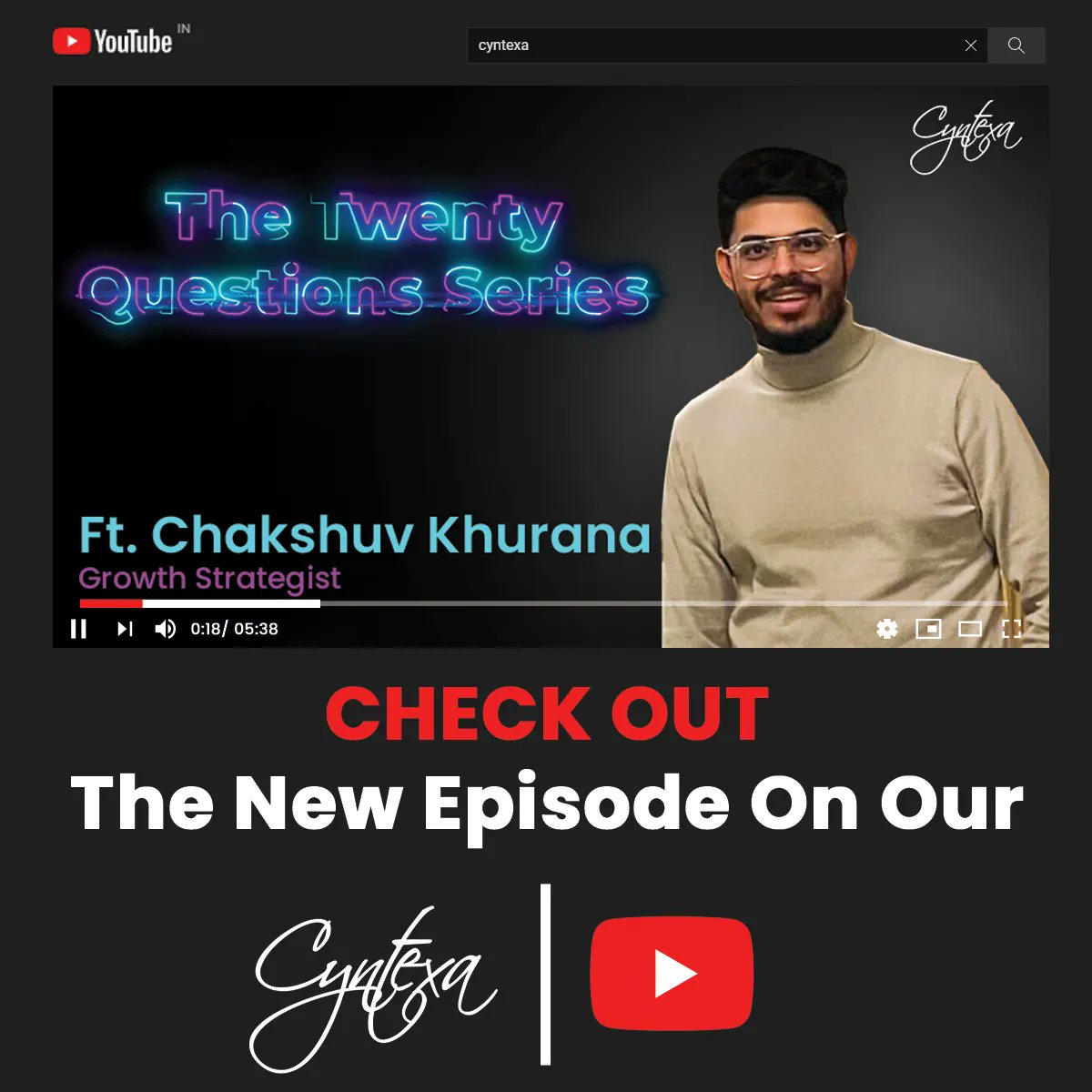 cyntexa's tweet photo. Here's the latest episode of the Twenty Questions Series, with special guest Chakshuv😍
Watch the full episode on Cyntexa YouTube right now by clicking the link.
https://t.co/iTRdRpUuEB
#somethingnew #twentyquestionsseries #newseries #series #questionseries #cyntexalife #cyntexa https://t.co/UvdXkhUBZH
