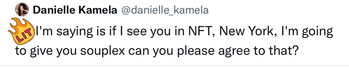 TwatterCaptions's tweet photo. 🚨 INCOMING 🚨
You heard it here first folks #NewYork #NFT #SOUPLEX 🍜 🍲 #SUPLEX 🤼 🤼♀️ @danielle_kamela @Re1ndeerNinja https://t.co/6wUpWP48VZ