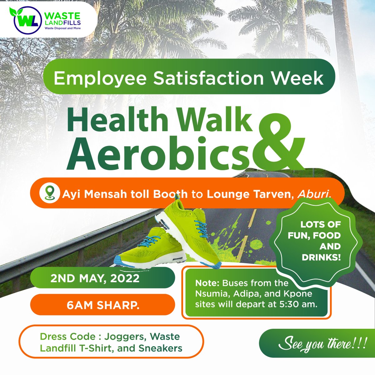 Wastelandfillgh's tweet photo. Join us for our fitness walk this Monday. 
It's going to be fun!
Don't miss out!
#josponggroupofcompanies
#employeesatisfaction #aerobics   #fitness #fitnesslife https://t.co/JdniM02OIm