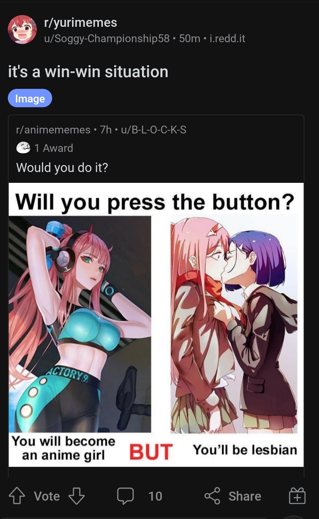 will you press the button? : r/yurimemes