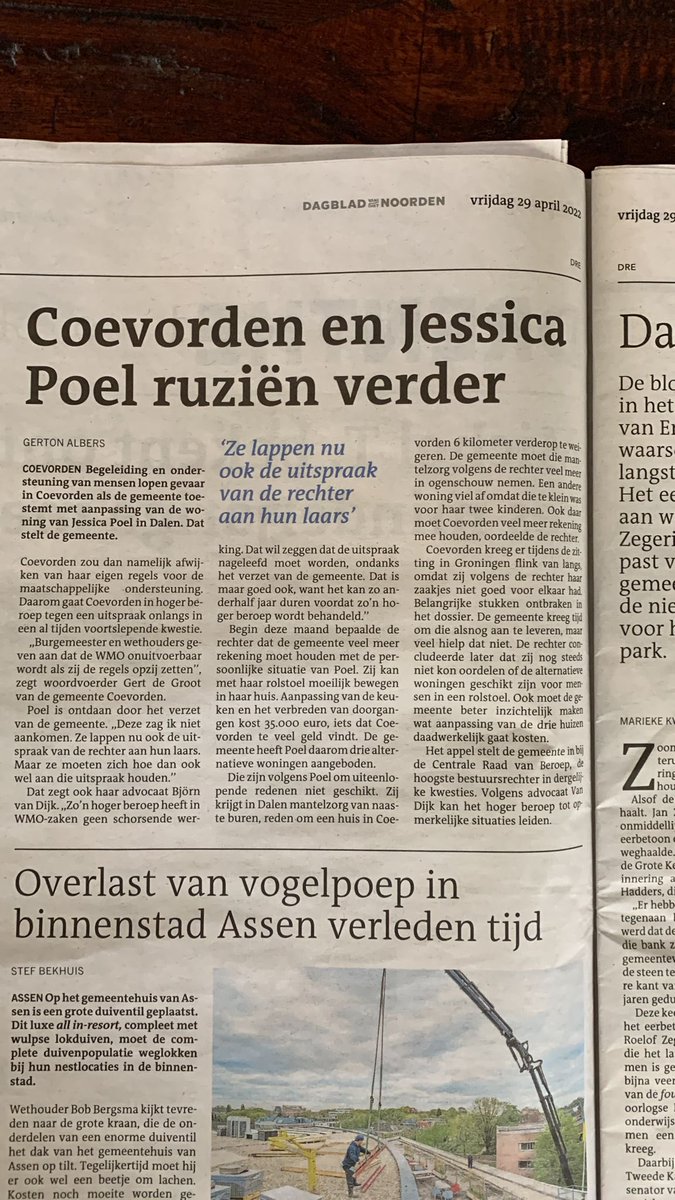 In de krant… Een halve pagina. Wauw… 🙈

En er is geen woord Frans bij. 🙏🏼

<a href="/dvhn_nl/">Dagblad van het Noorden</a> #gemeentecoevorden #woningaanpassing #hogerberoep #appel #chronischziek #belachelijk #schaamteloos #gemeente #zelfredzaam @VNG_Wmo2015 <a href="/VNGemeenten/">VNG</a> @MINDPlatform_pg <a href="/MinGehandicapt/">Minister van Gehandicaptenzaken</a>