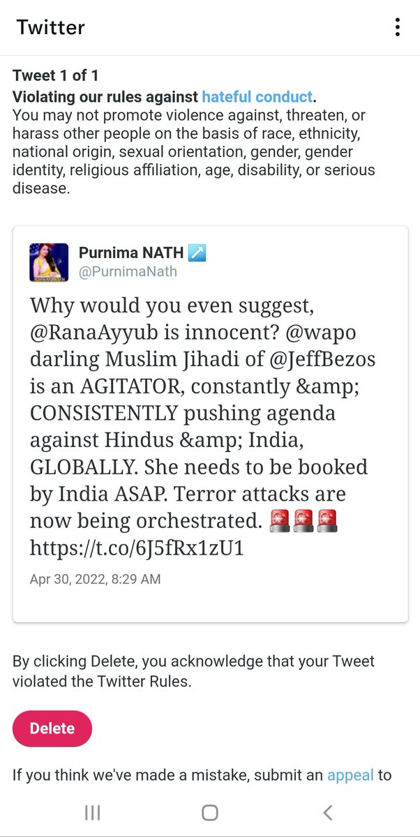 NPurnima11's tweet photo. My primary account @PurnimaNath was LOCKED OUT by Leftist-Jihadi @paraga @vijaya (shamefully Hindu-named executives) for this tweet. 

Cc: @DisinfoLab @Islamist_Watch @jihadwatchRS @MEMRIReports @SAMRIReports: #HINDUVOICESSUPPRESSED BY JIHADIS.🚨🚨🚨 https://t.co/4MIodQYuhq
