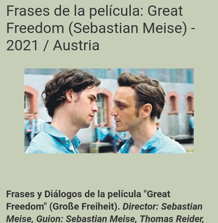 CineenFrases's tweet photo. Frases de la película: Great Freedom (Sebastian Meise) - 2021 / Austria
https://t.co/sPd6A2GxsZ
Link☝
#GreatFreedom #SebastianMeise #FranzRogowski #Movie #Quotes #Frases #Cine #FilmTwitter #Reseña #Quotes #Cinéfilo #Review #Cinema #Movies #Película #FestivalASB https://t.co/4ueVjo3zAB