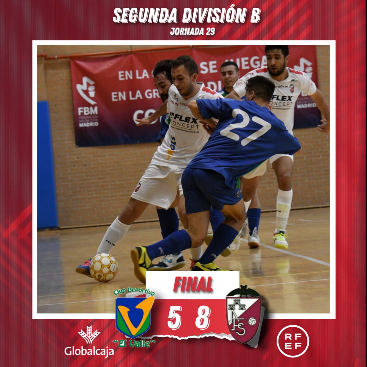 albaceteFSala's tweet photo. 🏁𝙁𝙄𝙉𝘼𝙇 𝙎𝙀𝙂𝙐𝙉𝘿𝘼 𝘿𝙄𝙑𝙄𝙎𝙄Ó𝙉 𝘽
CDE El Valle 5️⃣
Albacete FS 8️⃣
#SegundaDivisiónB #ABFS https://t.co/PIJ4ETDQZE
