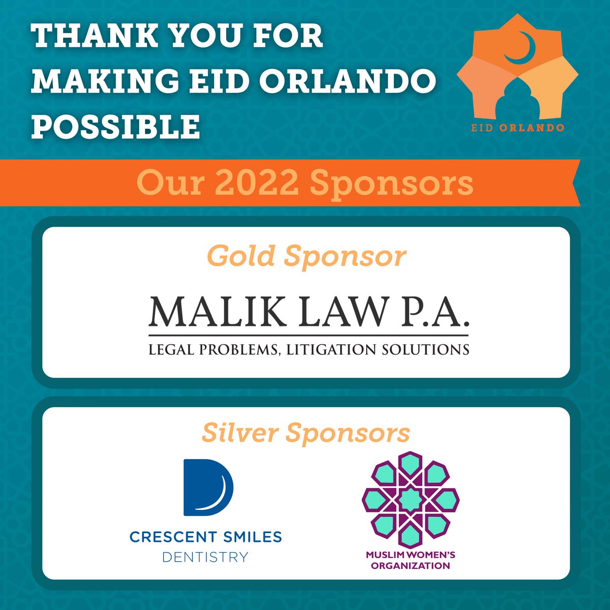 We’re grateful to have such dedicated sponsors who have seen the value in our event from the very beginning.

Thank you to our Silver &amp; Gold sponsors for continuing to invest in #EidOrlando 🧡