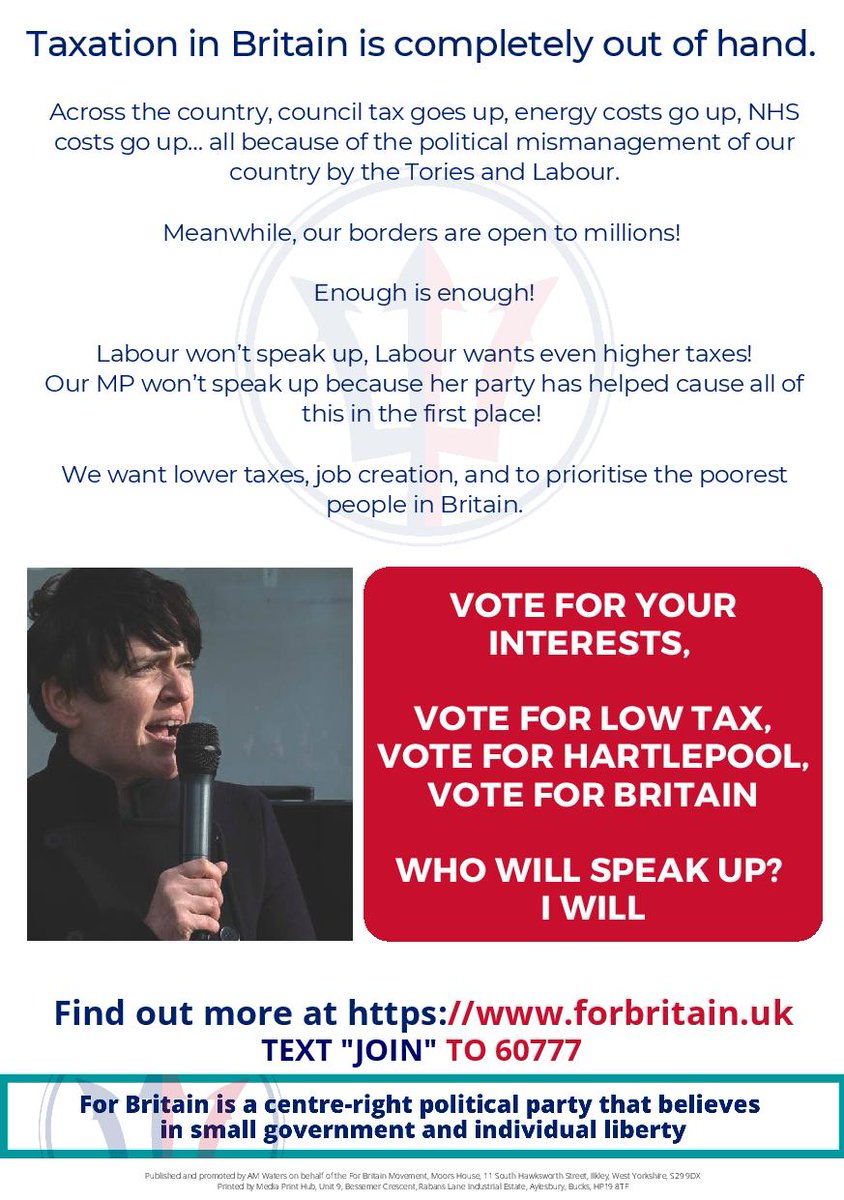 AMWHartlepool's tweet photo. #ForBritain leader #AnneMarieWaters for #DeBruce ward #Hartlepool 

#Elections2022 #VoteForBritain https://t.co/yj79l4Ss43