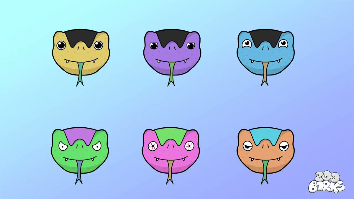 ZooBorksNFT's tweet photo. Hot off the press! Our borked snakes come in a varied scale. The rarer colour combinations are not to be hissed. This is just a sneak peak of a few colour combos.
#NFTArt https://t.co/K59chrmC3X