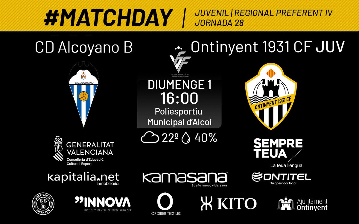 ontinyent1931cf's tweet photo. 📝 #LaJornada | Demà tenim tres partits i tots en la part alta! Dos a domicili i un a casa. Començarà el primer equip pel matí a Benidorm 📺, obrirà la vesprada el juvenil a Alcoi i la tancarà el filial a casa!
🗓️ Diumenge 1
🏆 #ÀPuntPreferent | #2aRegional | #Jornada28 https://t.co/kvXllvBKSi