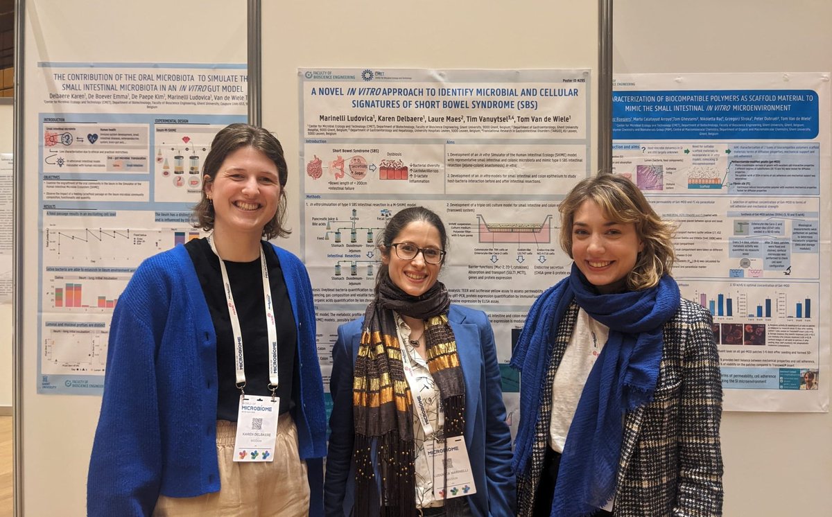 CMETians <a href="/InezRoegiers/">Inez Roegiers</a>, <a href="/LudoMarinelli/">Ludovica Marinelli</a>, <a href="/DelbaereKaren/">KarenDelbaere</a> with their posters at the <a href="/WoMicrobiome/">World of Microbiome</a> in Vienna. Thanks for the great conference! See you next year 🦠👩🏼‍🔬 #TogetherAtWoM #Smallintestine