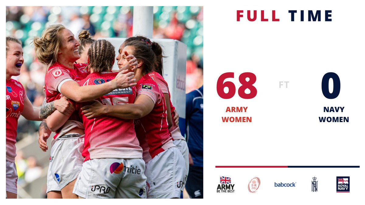 FT | 𝙍𝙀𝙎𝙐𝙇𝙏

Further try’s from Pte Pursglove, LCpl Williams and Bdr Dainton. 

A fantastic performance by the Army in a well rounded display of rugby. 

They didn’t have it all their own way, <a href="/RNRugby/">Royal Navy Rugby</a> made them work hard, very well played 🤝

💂‍♀️v ⚓️

📸 <a href="/ArmyvNavyRugby/">Army v Navy Match</a>