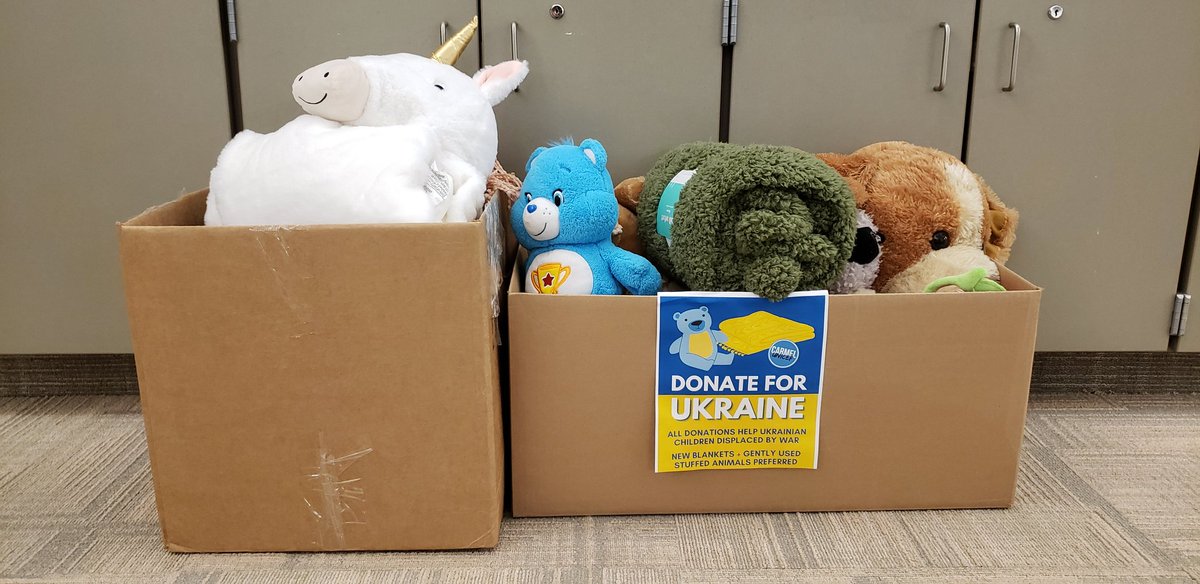 MrsFakhoury's tweet photo. One of my 4th graders was inspired by an article we read in class about the war in Ukraine. She is now leading the way to organize a school-wide collection of blankets and stuffed animals for children displaced by war! So great to see her turning her ideas into actions! https://t.co/Rz3KmzBujI