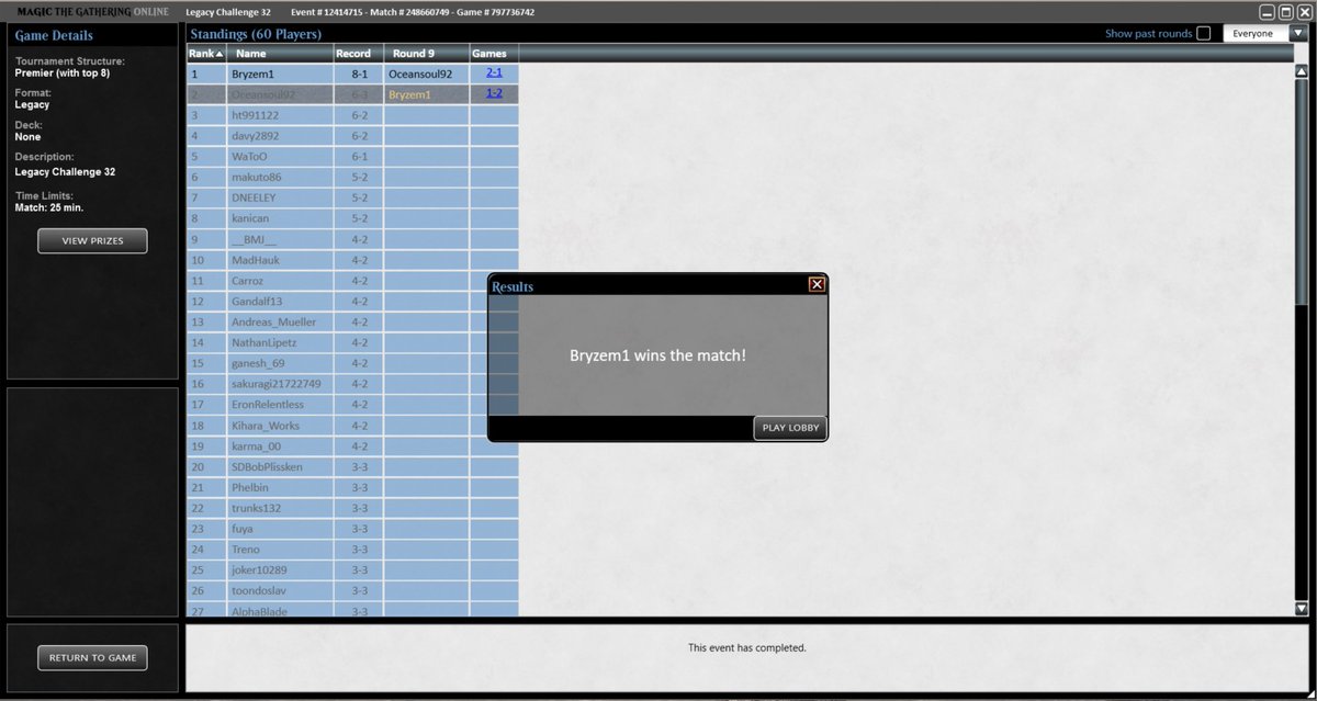 Oceansoul921's tweet image. Super sad/lucky 2° place in the saturday Legacy challenge today. I did't noticed i was the 8° per rating until my match started. 😂
⚔️⚔️⚔️🛡️🛡️🦗
