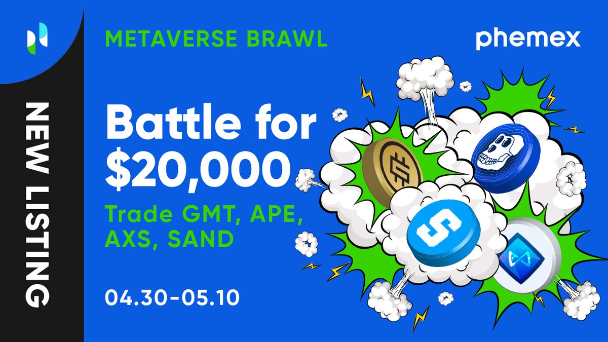 Phemex_official's tweet photo. 💥 Warriors, it's time to battle🥊and grab your share from $20,000 💰 

Pick your pair and battle now 🔽 
https://t.co/nJLjDlfcs2

#MetaverseBrawl #Newlisting $GMT $APE $AXS $SAND #Cryptocurrency #Phemex https://t.co/d4Xhlf1qJ1