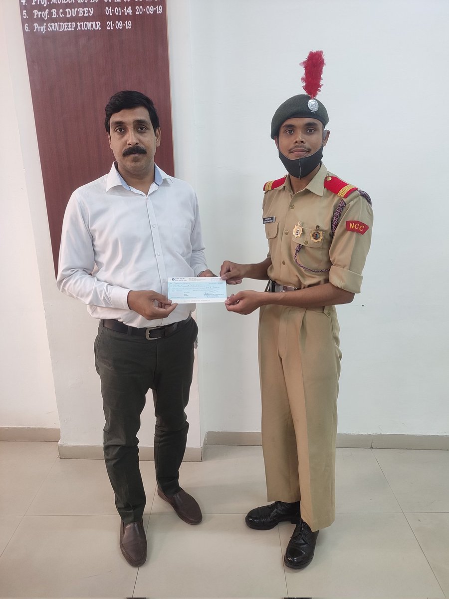 Prabhat0714's tweet photo. Today Awarded for Best Cadet Award of Meerut Group &amp; 4500/- cheque from DG NCC. Recieved by Col.Manish Dhawan and SM Krishna Kumar of 70 Up Bn NCC, Also it's first time for Best Cadet Award from @subhartiofficia NCC Unit. @HQ_DG_NCC @DrSandeepChau10 @NCCDteUP @Shalya_rohit https://t.co/KiIkXbbCNY