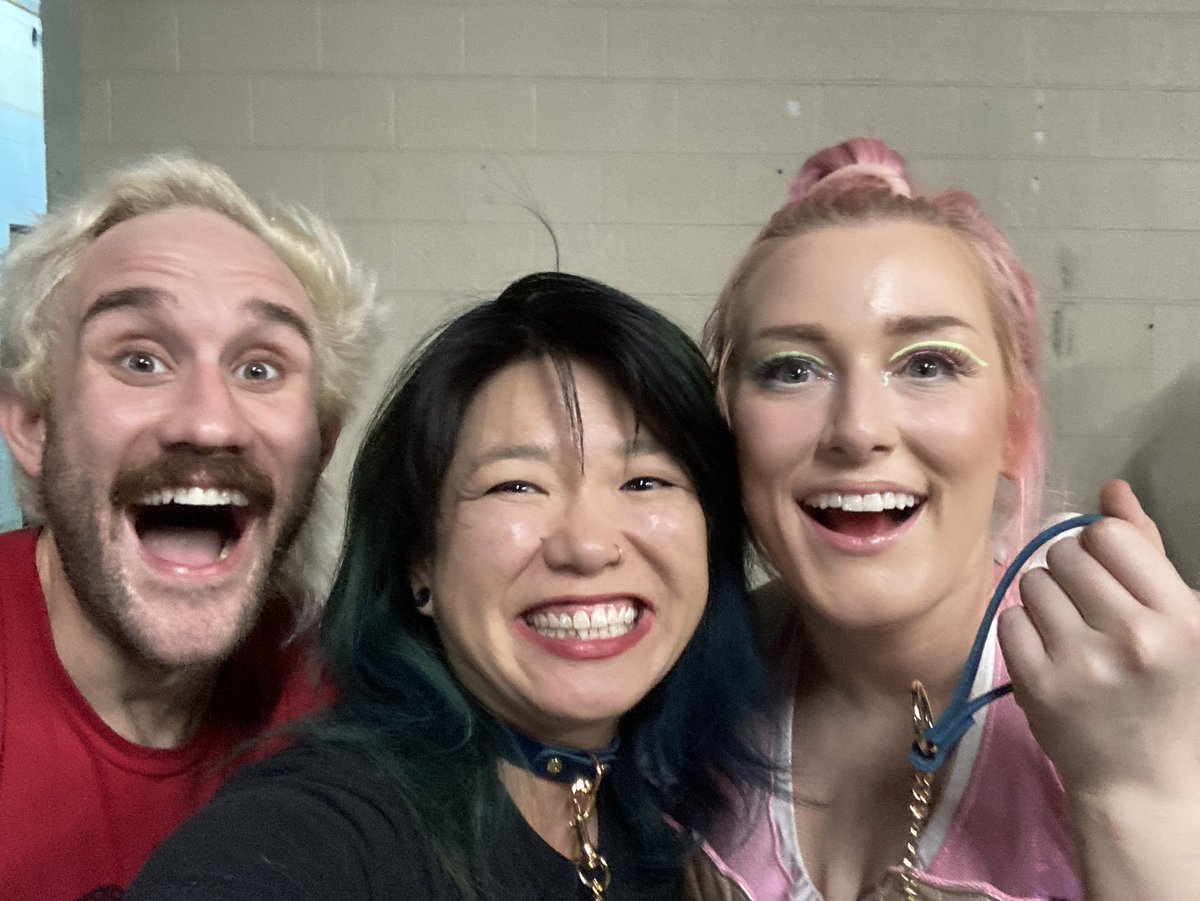 crossbitchpanda's tweet photo. When @EFFYlives and @AllieKATCH come to town, you’ve got to wear a collar and leash. Duh. So grateful for a banger of a night with @journeyprokc #teambussy #livingmybestwrestlinglife #KCwrestling https://t.co/VHG1rPUc9R
