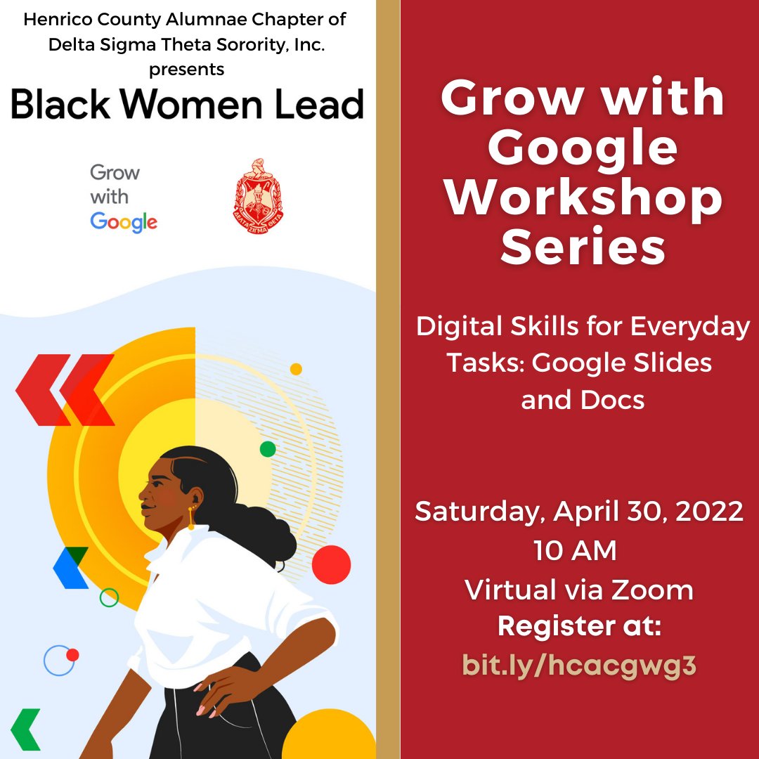 Join us TODAY, Saturday, April 30, 2022 at 10:00 AM for Digital Skills for Everyday Tasks: Google Slides and Docs. You will learn how to manage work and life tasks more effectively using Google tools to boost your productivity. Register using this link: bit.ly/hcacgwg3