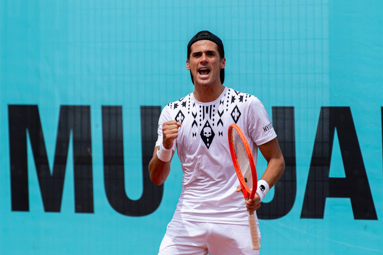 Federico Coria celebrando la victoria en la primera ronda de la qualy del Mutua Madrid Open.
