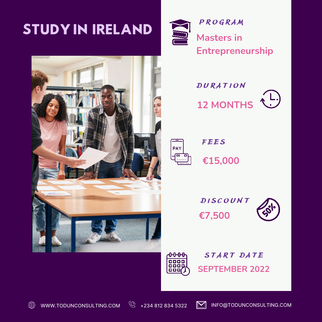 Todunconsulting's tweet photo. Take Advantage of this great offer

Entry Requirements-  Bsc 2:1 / 2:2

Original Fees- €15,000
Discount - €7,500

Dm or send an email to info@todunconsulting.com to get started 

 #studyabroad #studyinireland #dublin #dundalk #schoolsinireland #movetoireland #todunconsulti https://t.co/l2qU1A4205