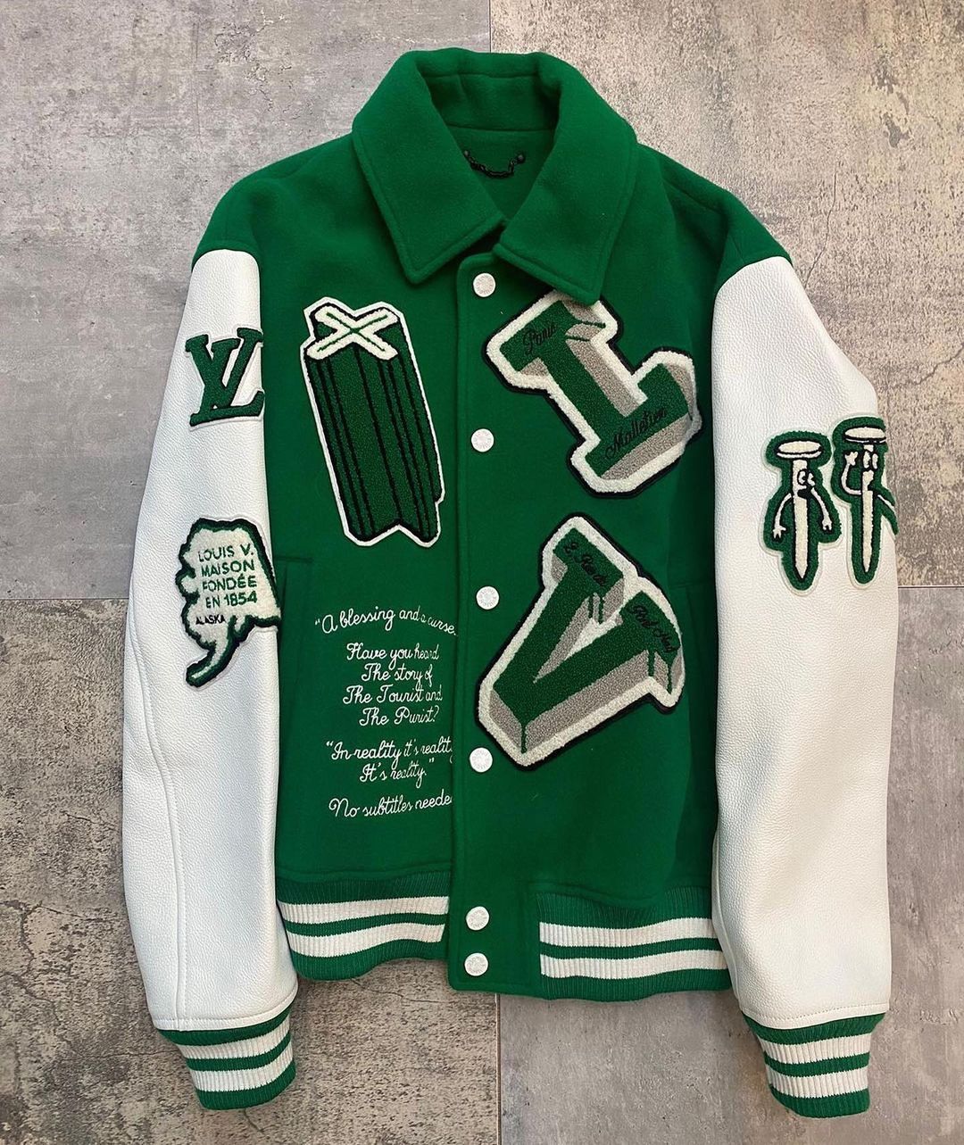 Fashion Drops on X: Louis Vuitton Green Varsity Jacket by Virgil