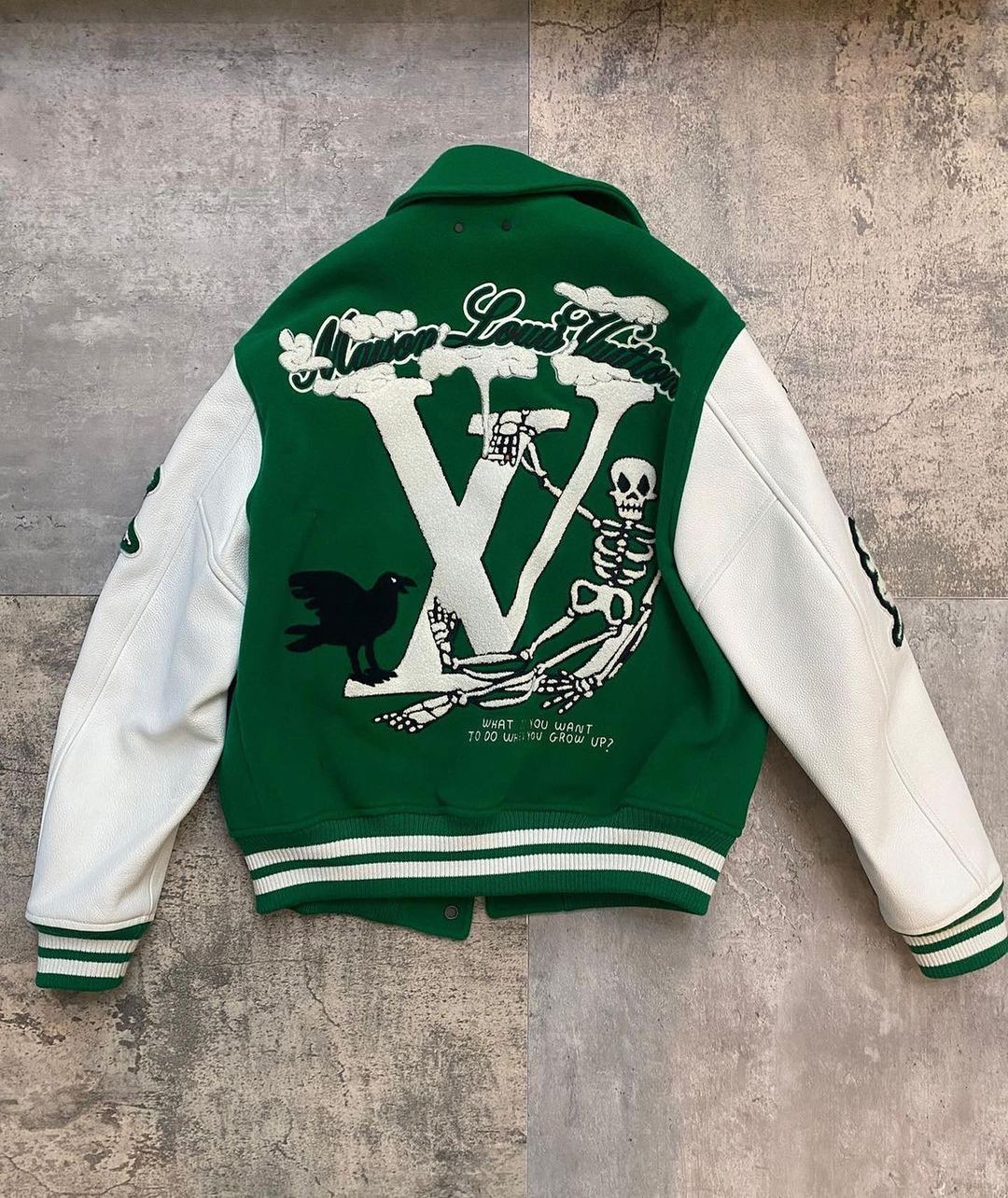 Fashion Drops on X: Louis Vuitton Green Varsity Jacket by Virgil Abloh,  2021  / X