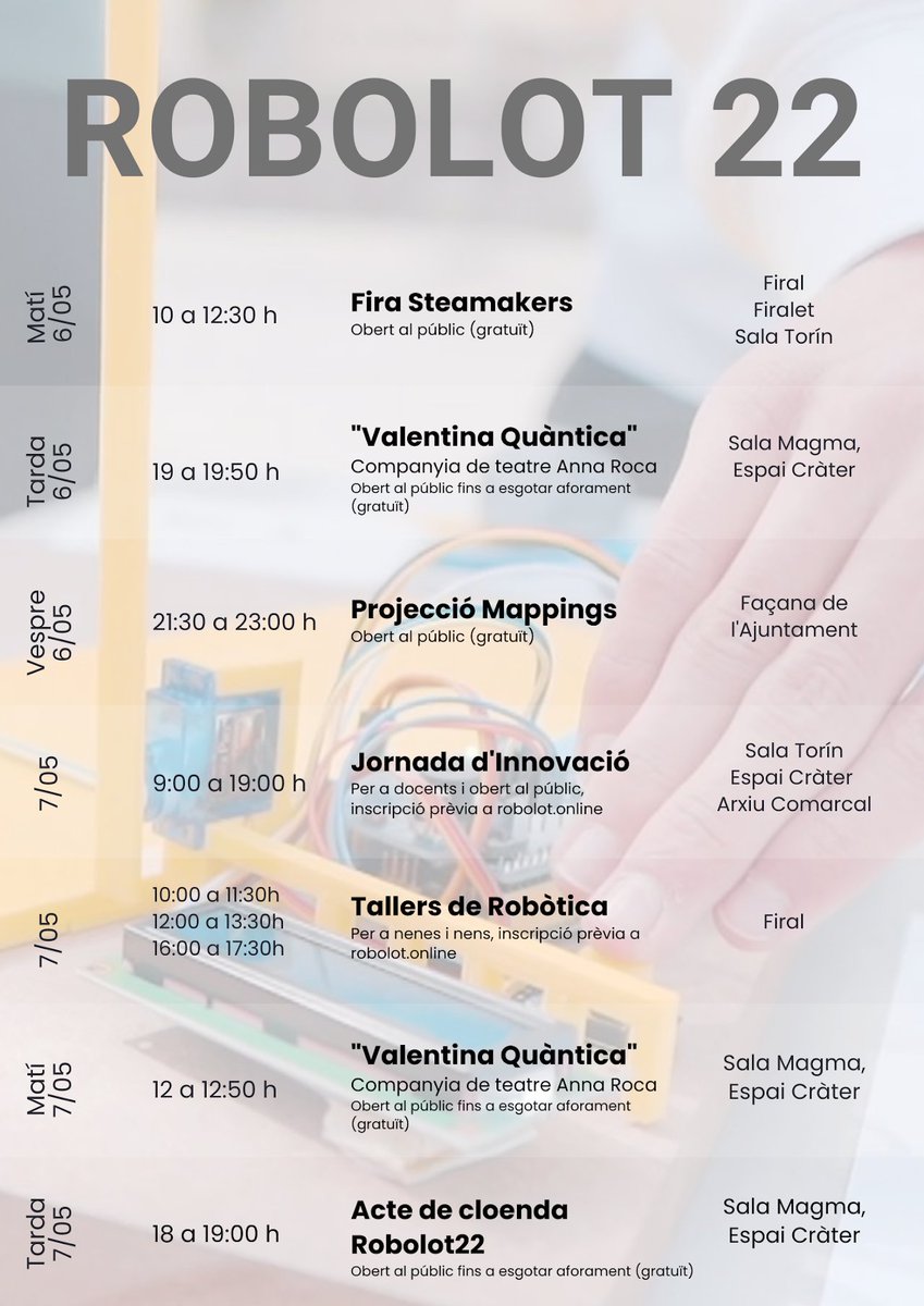 Aquesta és la "gran festa" que hem preparat des de <a href="/robolot/">ROBOLOT</a> a  @olotciutatedu per a que gaudiu docents <a href="/educaciocat/">Educació</a> <a href="/educaINTEF/">Educación INTEF</a>,families, empreses i entitats . Tot pensant en els protagonistes:
les nostres alumnes i el seu Futur!
 Activitats per a tothom a robolot.org
