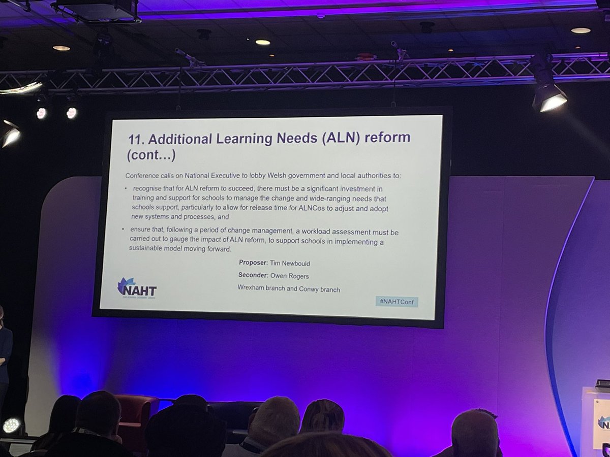 CymruNAHT's tweet image. #wrexham branch sec Tim Newbould moving our @CymruNAHT motion on #ALNreform - we need to ensure the system is supported. Motion passed 👏👏@NAHTnews #NAHTConf