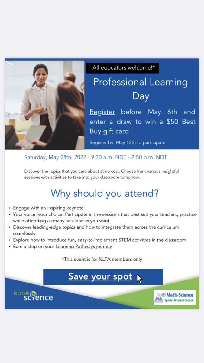 CoachPeteNL's tweet photo. This PL opportunity looks great & it fits my PGP and I’d love to attend. Unfortunately, it’s a weekend, & I often have volunteer coaching commitments. I wish more opportunities like this were offered during the work week so that more teachers could avail of #RelevantPL @nltatesic https://t.co/JqumcVSquy
