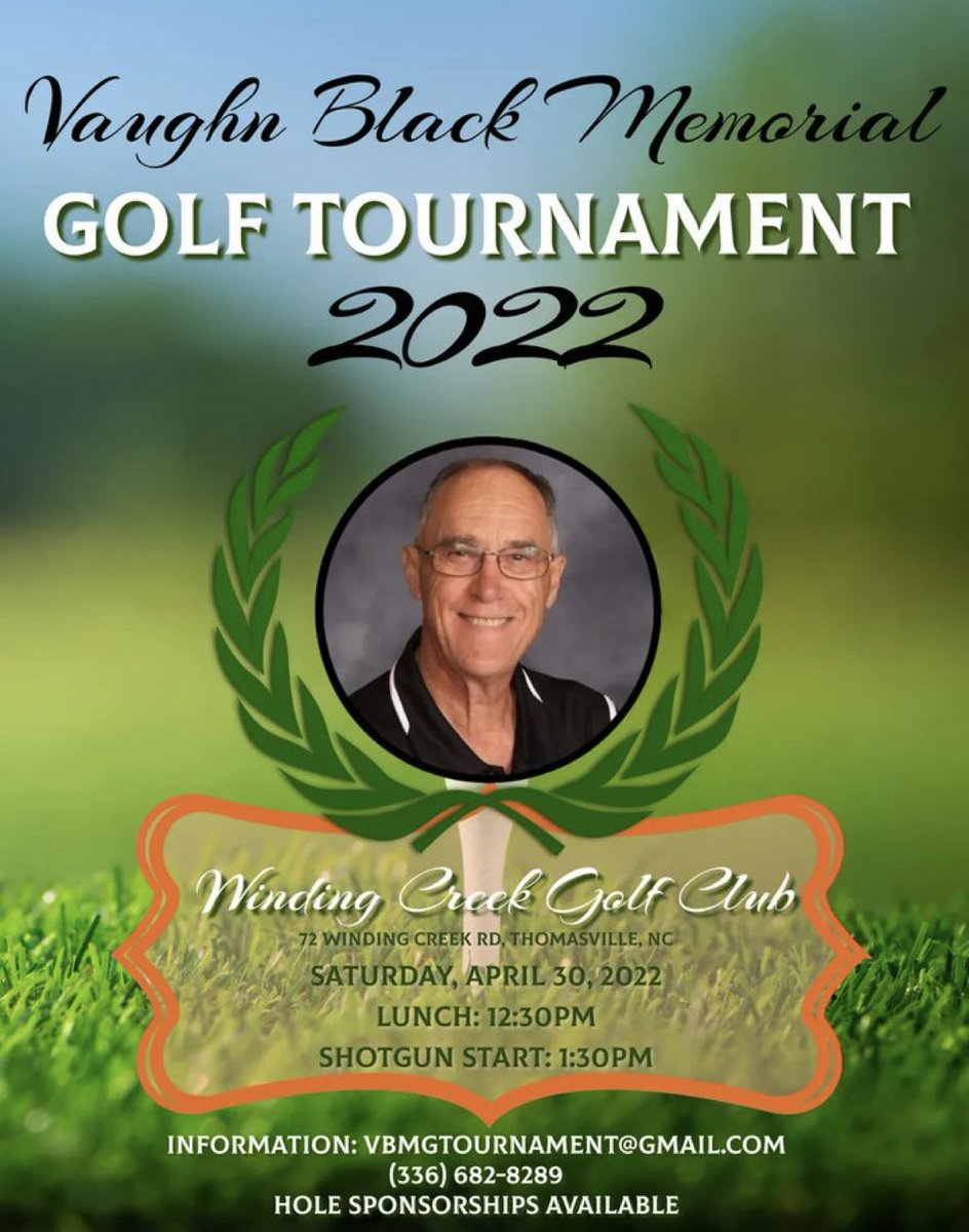 Vaughn Black Memorial Golf Tournament:

See you today for the Vaughn Black Memorial Golf Tournament at Winding Creek.  Registrations on site are available.