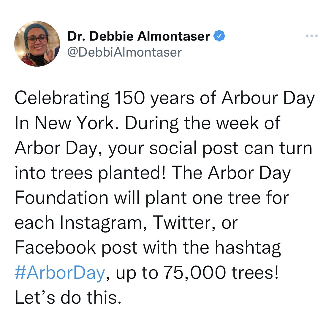 DebKaplan12's tweet photo. #bltrees
#ArborDay
@BrianLehrer 
@nycbotanist 

Posting an Instagram message from Debbie Almontaser.  One tree planted with every tweet. https://t.co/ujavooFDh7