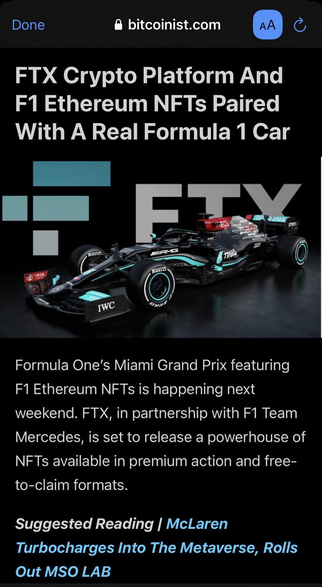 Ok it’s happening, <a href="/F1/">Formula 1</a> and <a href="/FTX_Official/">FTX</a> teaming up. Will we see this at <a href="/F1NightRace/">SingaporeGP</a> in Oct?? 

<a href="/berwjk/">Bers</a> 
<a href="/castor_troys/">NotCastorTroy</a> 
<a href="/itsmodsiw/">modsiw</a> 
@mrjustinflwr 
<a href="/Styyyle_e/">styyyle</a> 

Wen #Solana @solflowers_io F1 partnership?