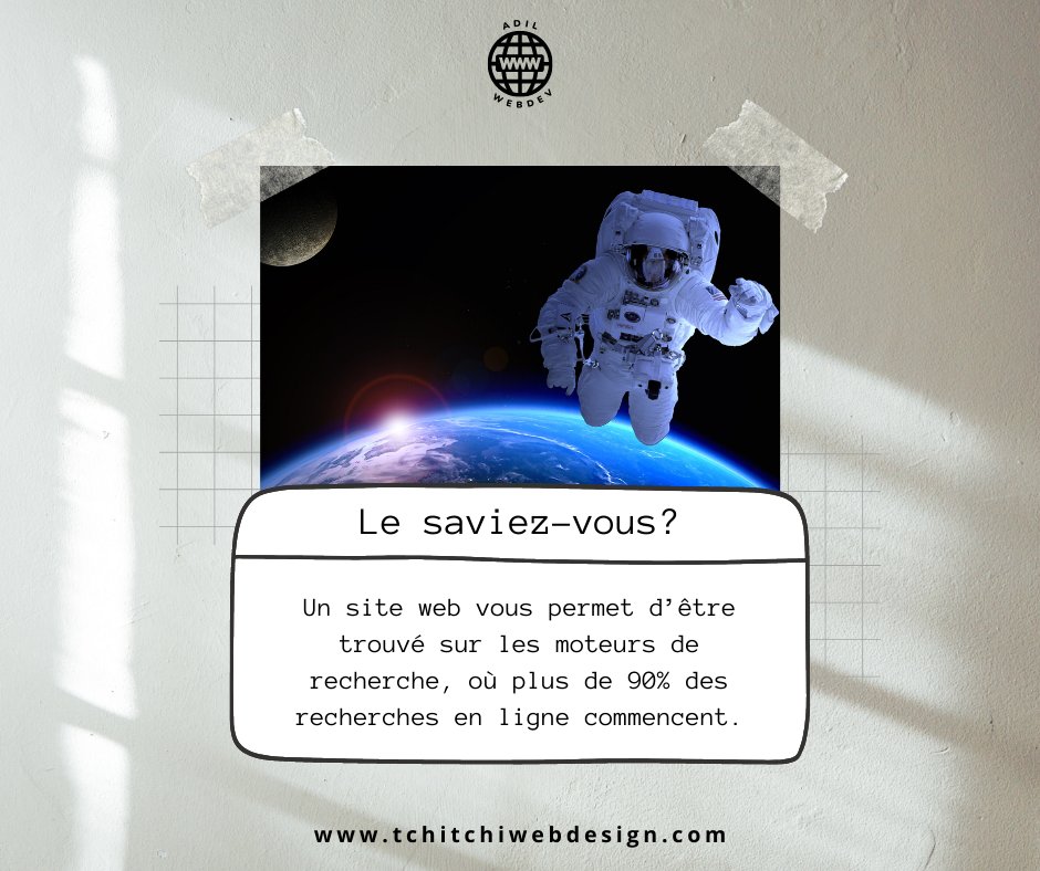 AdilWebdev's tweet image. Le saviez-vous? 💡

Un site web vous permet d’être trouvé sur les moteurs de recherche, où plus de 90% des recherches en ligne commencent.

#siteweb #siteinternet #wordpressdevelopper #developpeurwordpress #webdesigner #designerweb #wordpress #freelance #freelancer #freelancing