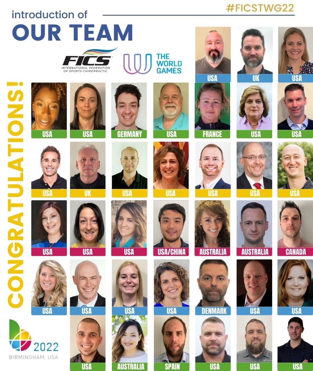 CraigCouillard's tweet photo. I am honored to be selected as one of the FICS delegation sports chiropractors providing care for The World Games. Can't wait to work alongside some of the best sports medicine professionals treating athletes and officials at these Games.
#TWG2022 #WeAreTheWorldGames #RoadtoBHM https://t.co/sG3ho1zxXI