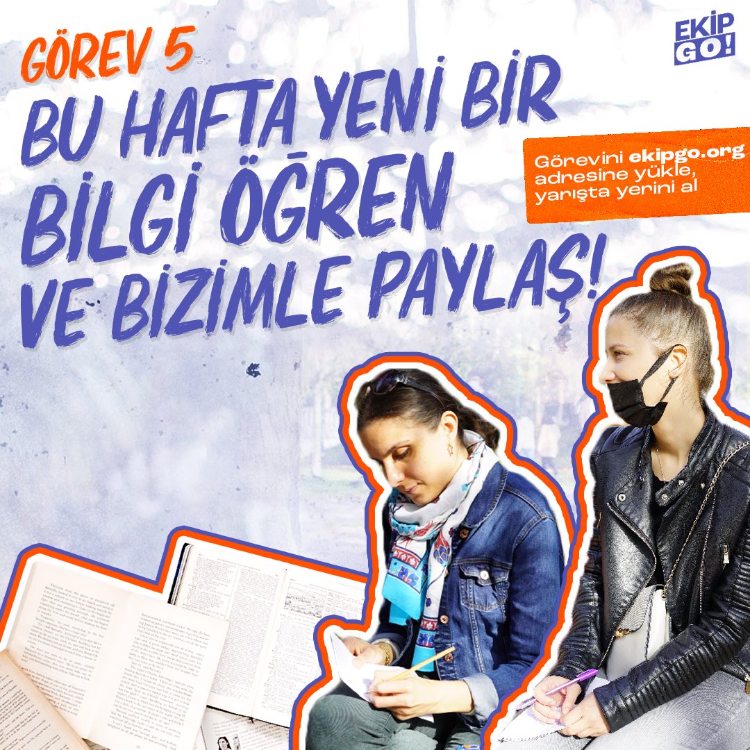5. Görevimiz geldi.🥳🥳
Yeni bir bilgi öğren ve bizimle paylaş! Bu görev bizce çok kıymetli. Çünkü günümüzde çok fazla yanlış bilgiye maruz kalıyor, araştırmazsak da o yanlış bilgilere inanıyoruz.
Gelin hep beraber bu bilgi kirliliğine bir dur diyelim! :)) #Yenibirbilgi #EkipGO