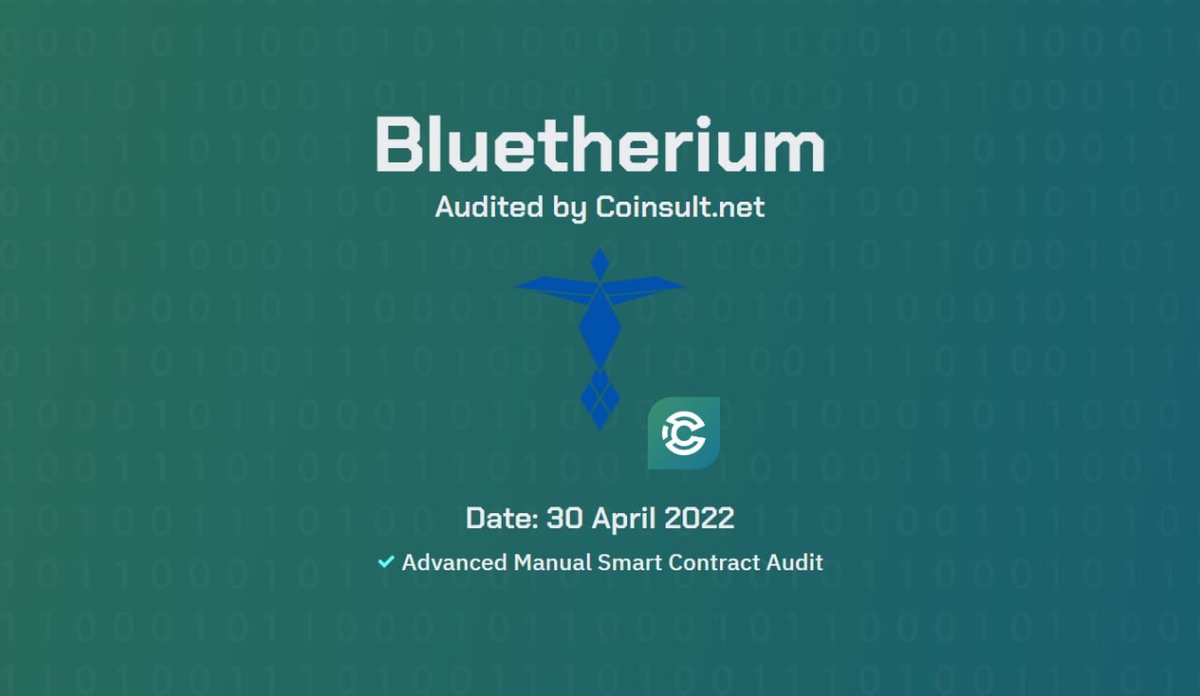 CoinsultAudits's tweet photo. ๐ New Audit and KYC completed. Good luck @bluetherium !
https://t.co/MPIDA4AYb2 https://t.co/5Sw6c7SaCL