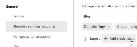 Switch to Defender portal, Settings, Identities, Directory services accounts.Add the newly created credentials https://security.microsoft.com/settings/identities?tabid=directory