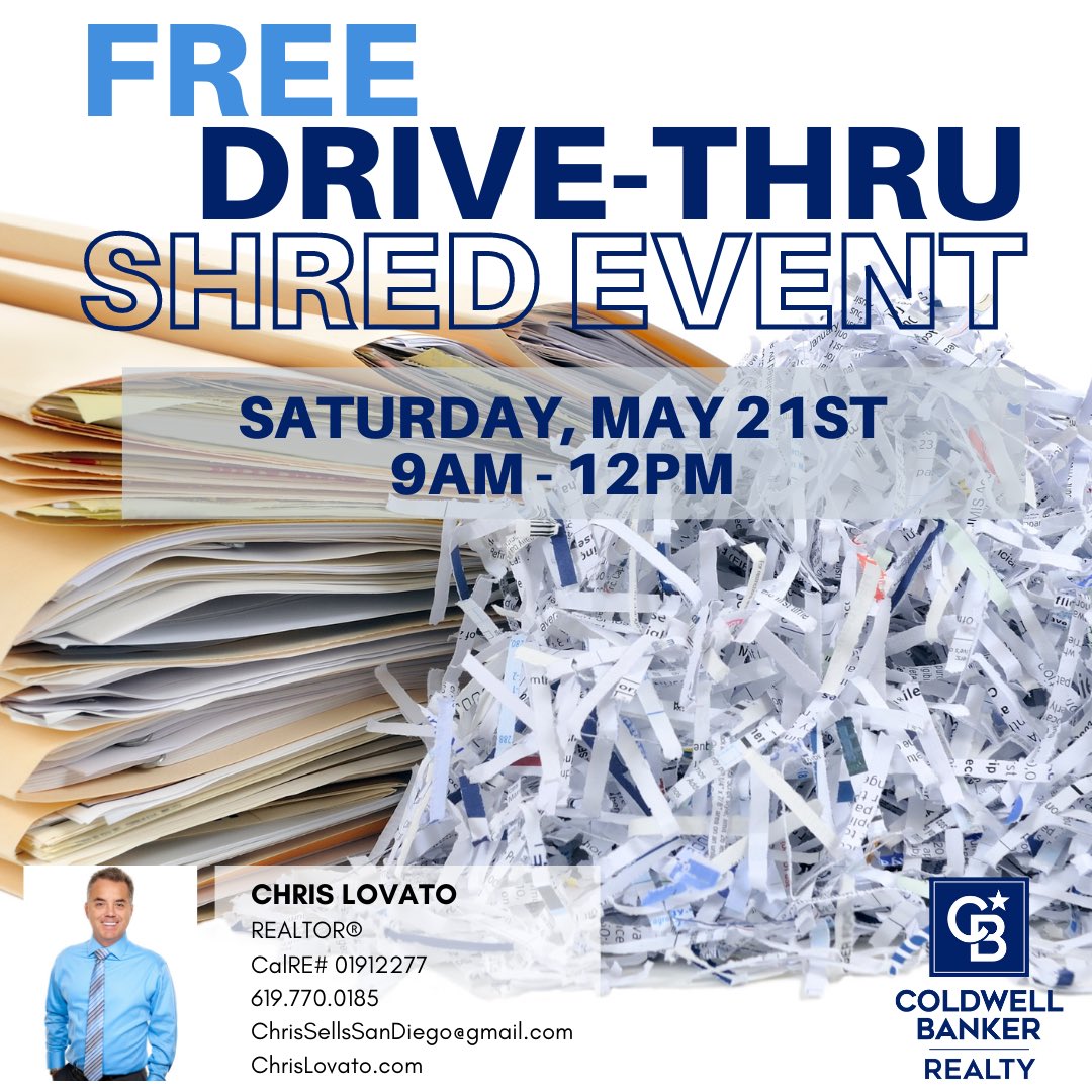 Stop by our “Shred Event” to say hello and drop of your unwanted documents. Hope to see you there. #coldwellbanker #realtorlife