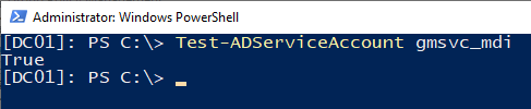 Create a new gMSA account with Kerberos encryption type AES256 and allow the domain controllers to retrieve the password.Test if the account can be accessed.