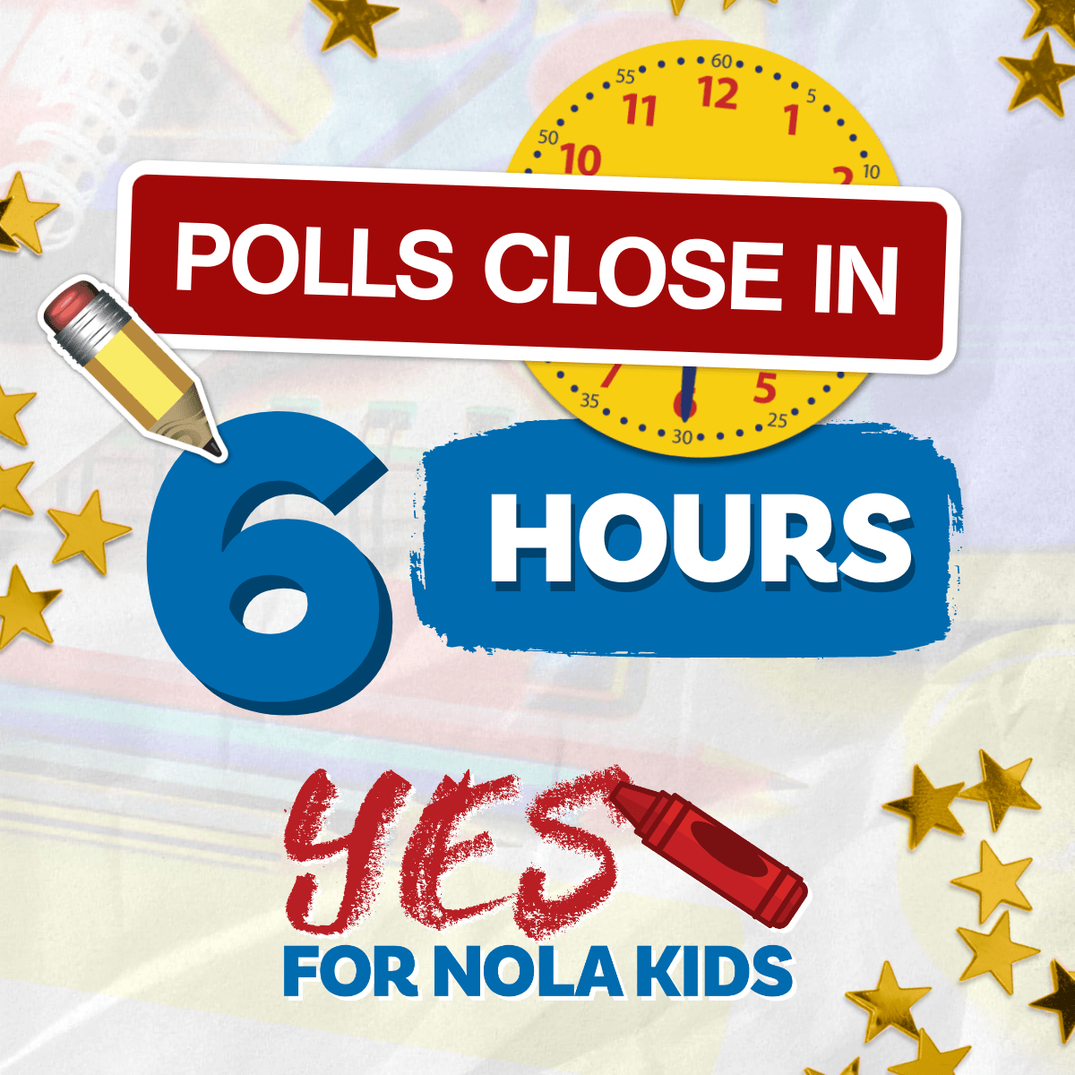 New Orleans, polls close in❗️6❗️hours! 

Vote YES to helping mothers get back to pursuing their dreams by going back to work or school. 

Polls close at 8:00 p.m., and you can find your polling location at geauxvote.com. #NOLA