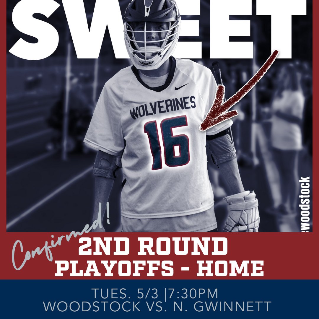 WoodstockLax1's tweet photo. Round 2 in OUR House🥍🥍 Clear the calendar - Tues. night we defend our turf in the Sweet16 against North Gwinnett. 

THIS IS OUR HOUSE!!

 #winning #playoffs #Hungry #homegame #ALLIN #ghsa #WHS #WeAreWoodstock #Sweet16 https://t.co/w5RxIJY2go
