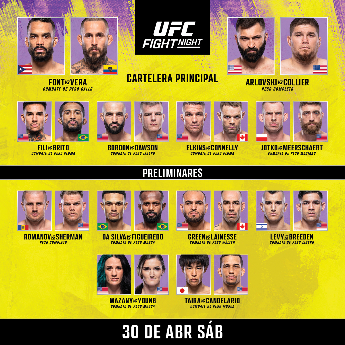 Cartelera de HOY #UFCVegas53 🔥

ESTELARES 7pm ET 🇺🇸 / 6pm 🇪🇨 🇲🇽 / 8pm 🇦🇷 / 1am 🇪🇸
PRELIMINARES 4pm ET 🇺🇸 / 3pm 🇪🇨🇲🇽 / 5pm 🇦🇷 / 10pm 🇪🇸