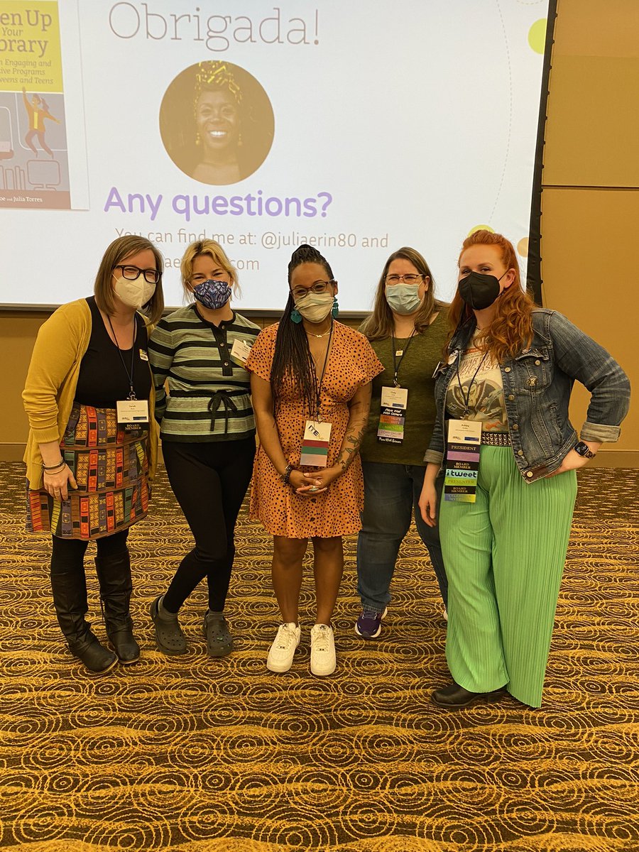 TealLibrarian's tweet photo. Can you see us smizing?? We’re thrilled to be in the presence of @juliaerin80 learning from and alongside her! #mnitem22 @ITEMupdates @teachingmissk @CindyP_Library https://t.co/0qwfjOavob