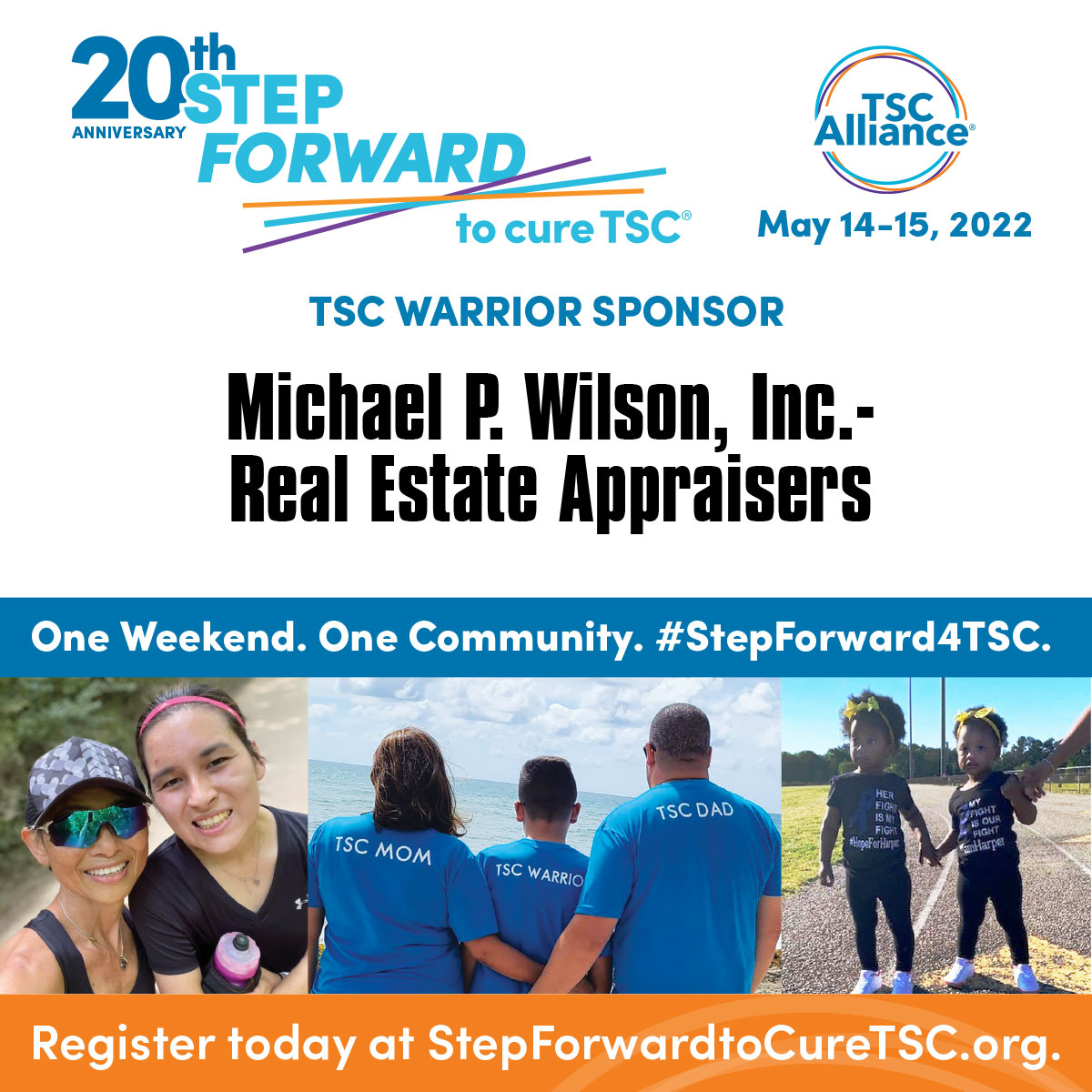 tscalliance's tweet photo. We're 13 days away from the Kick Off of the #StepForward4TSC Global Hybrid Walk-Run-Ride!

Today we are spotlighting TSC Warrior Sponsor Michael P. Wilson, Inc. Real Estate Appraisers! Thank you for your support in honor of #TeamArthur!

Learn more at https://t.co/BkTM0bccL0. https://t.co/U3VJMR8AEl
