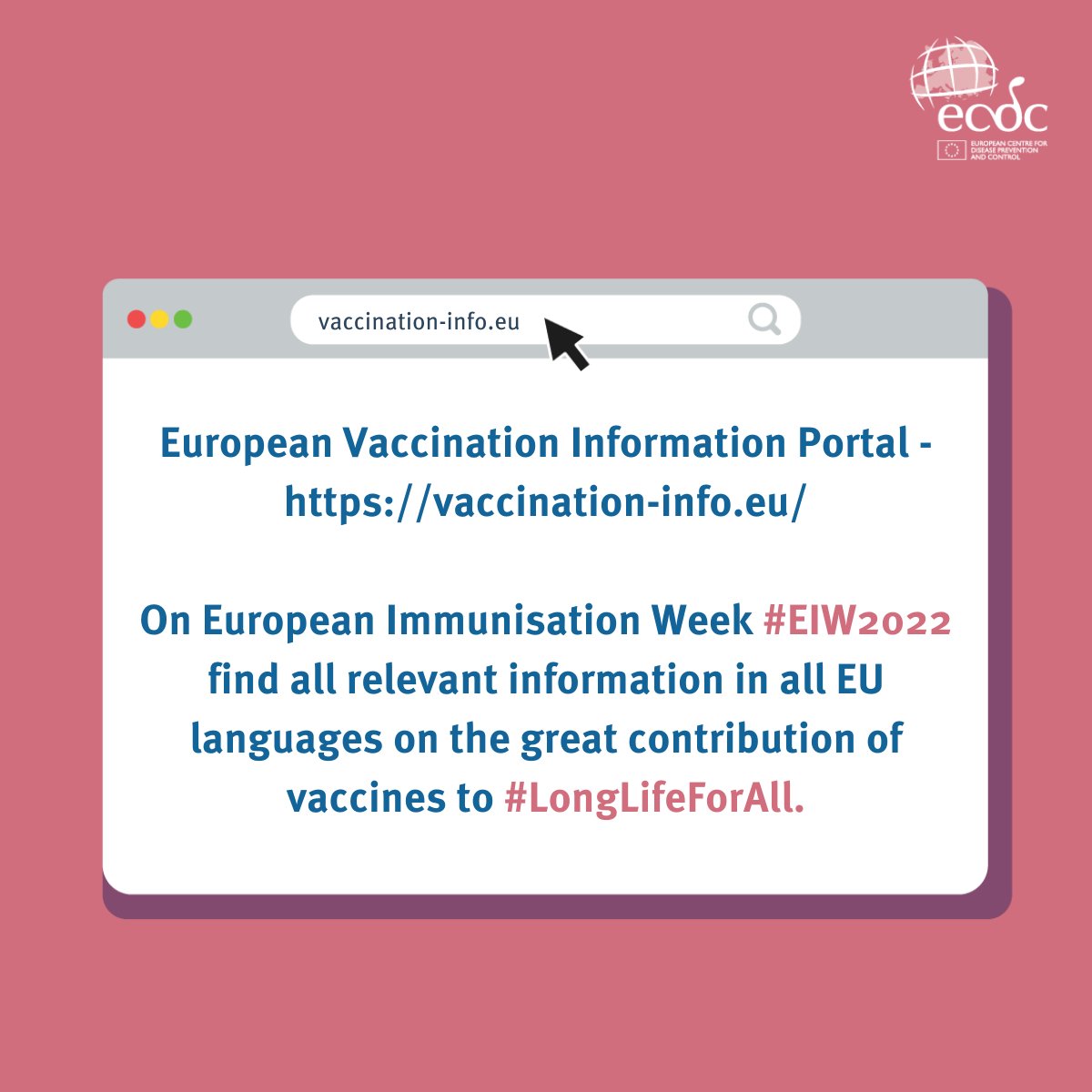 ECDC_EU's tweet photo. One place to find all information on #vaccination in the EU. In your language.

On European Immunization Week - #EIW2022 pay a visit to the European Vaccination Information Portal - #EVIP - https://t.co/EDFKxcUuoK

#LongLifeForAll https://t.co/ZSRtn1YadR