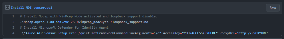 Copy and expand installer package to your DCs  Install Npcap with WinPCAP mode enabled and loopback disabled Install the MDI sensor using you access keyRepeat on all domain controllers in your forest.Check onboarding status in the MDE portal https://gist.github.com/f-bader/d0029bdd0c9c55d9f648eb16baf6341a