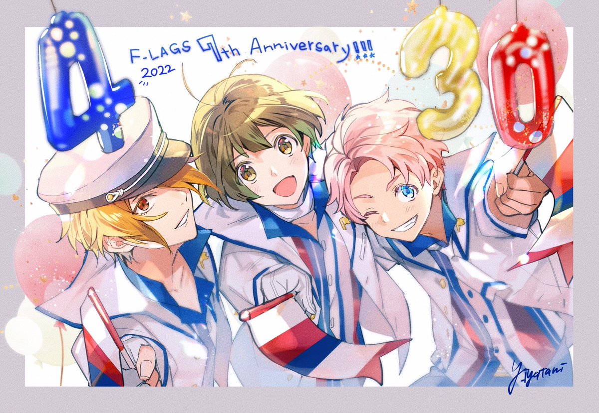 秋月涼 「4月30日は
F-LAGSデビュー記念日!

7周年おめでとう!🇫🇷🇫🇷」|IYP💙💗のイラスト