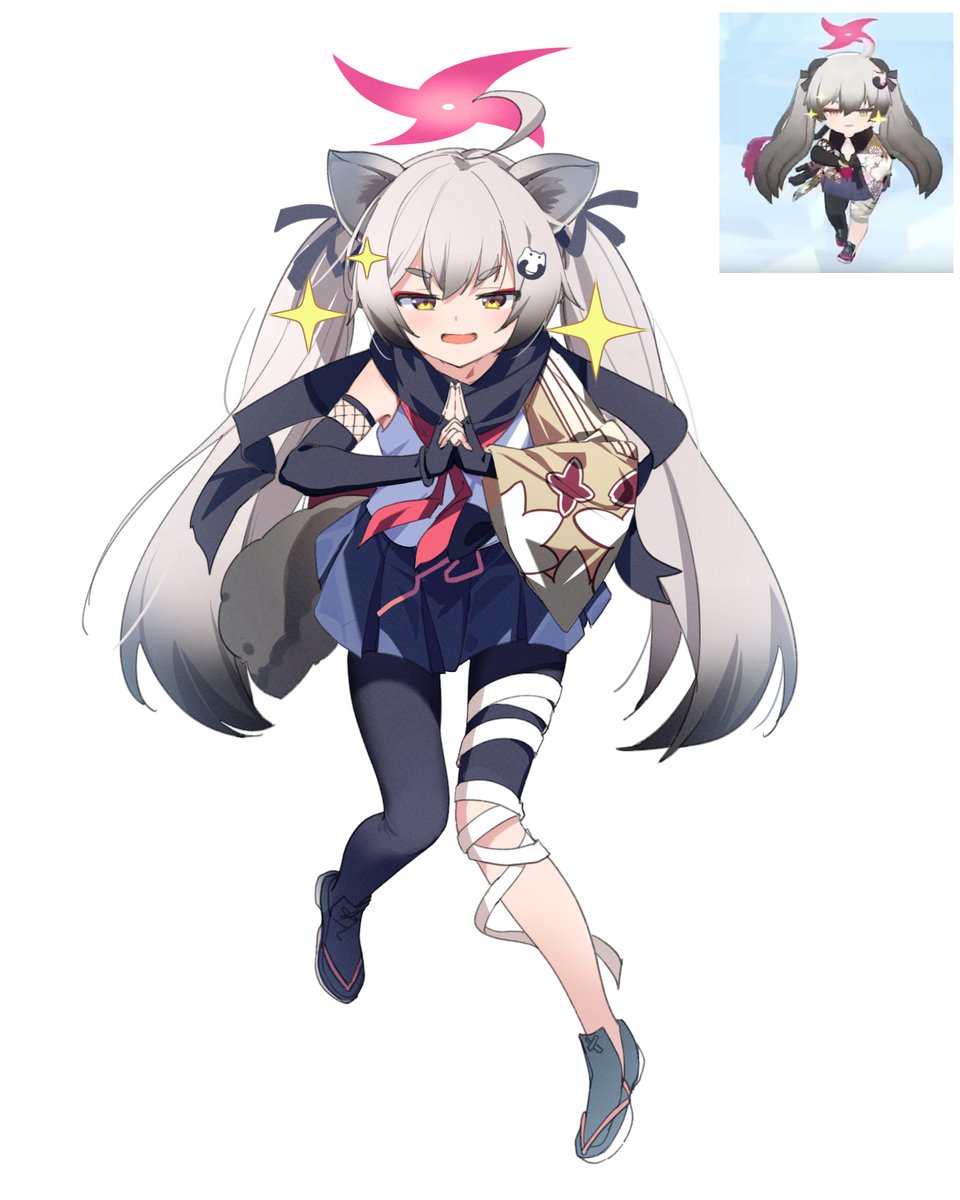 1girl halo animal ears twintails reference inset grey hair scarf  illustration images