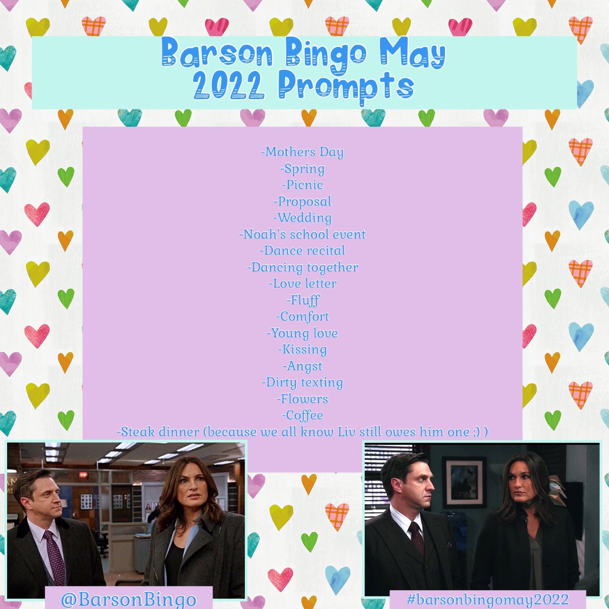 BarsonBingo's tweet photo. Good morning friends! Here is the prompt list for #barsonbingomay2022! https://t.co/upZsgfCq4c