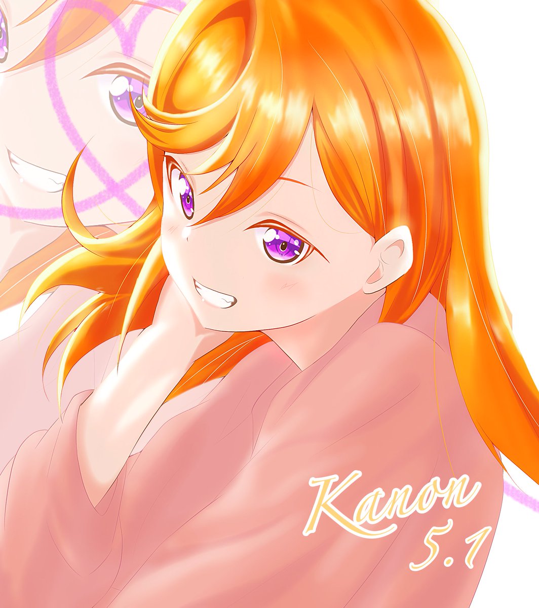 shibuya kanon 1girl purple eyes long hair solo orange hair smile bangs  illustration images