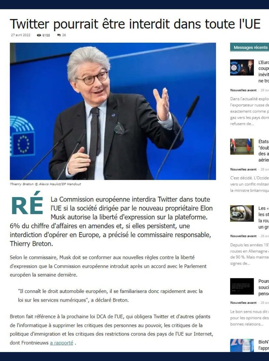 Matthbecq's tweet photo. L'UE interdira twitter si Elon Musk y autorise la liberté d'expression - 

Nan rien 😘 https://t.co/vVL6fq9UJJ